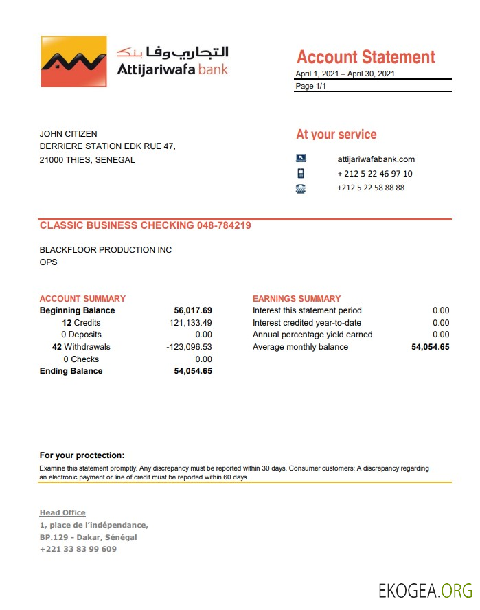 Sénégal Attijariwafa bank excel pdf